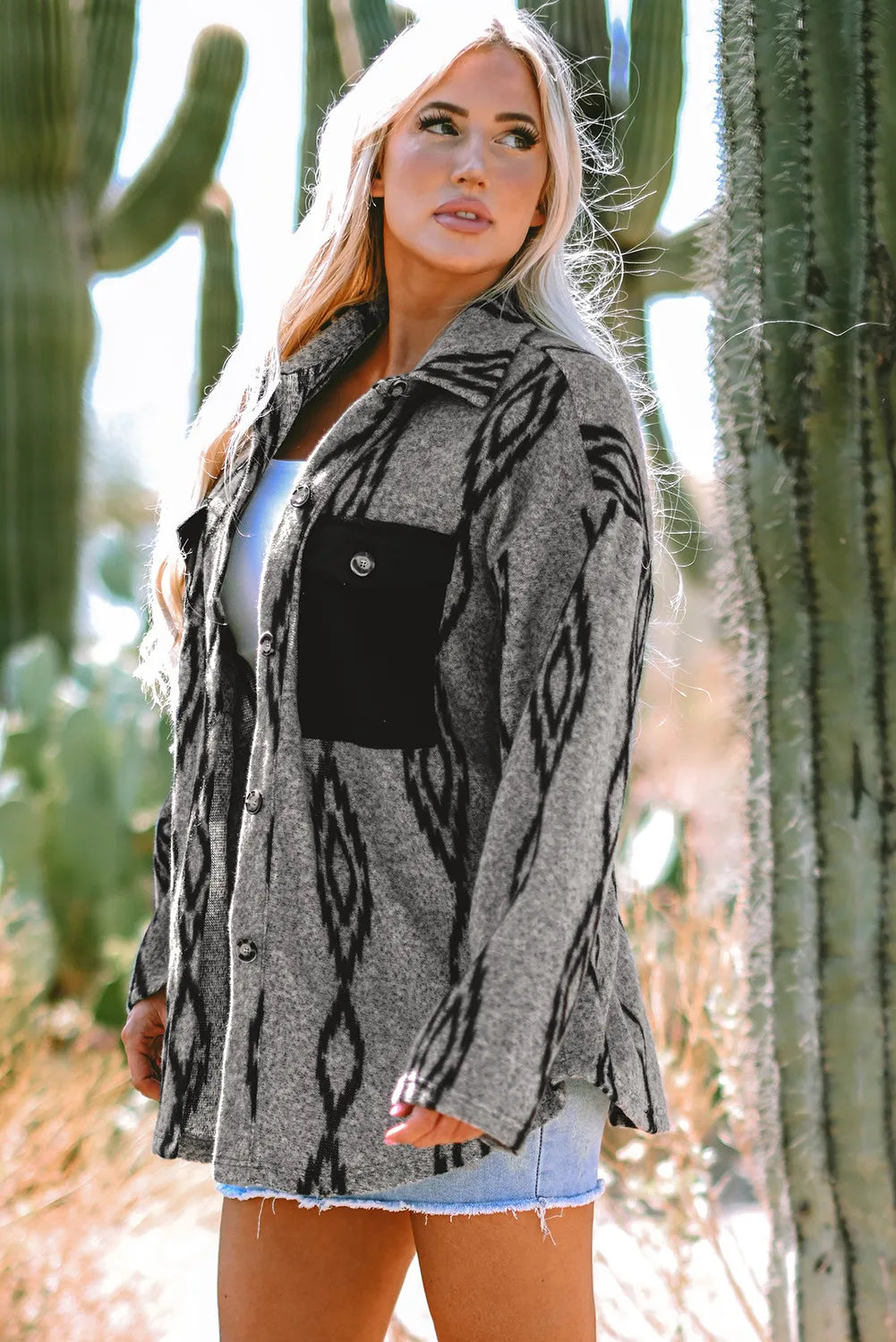Gray Aztec Contrast Shacket