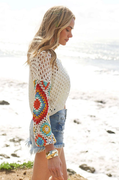 Embroidered Sleeve Cropped Cardigan