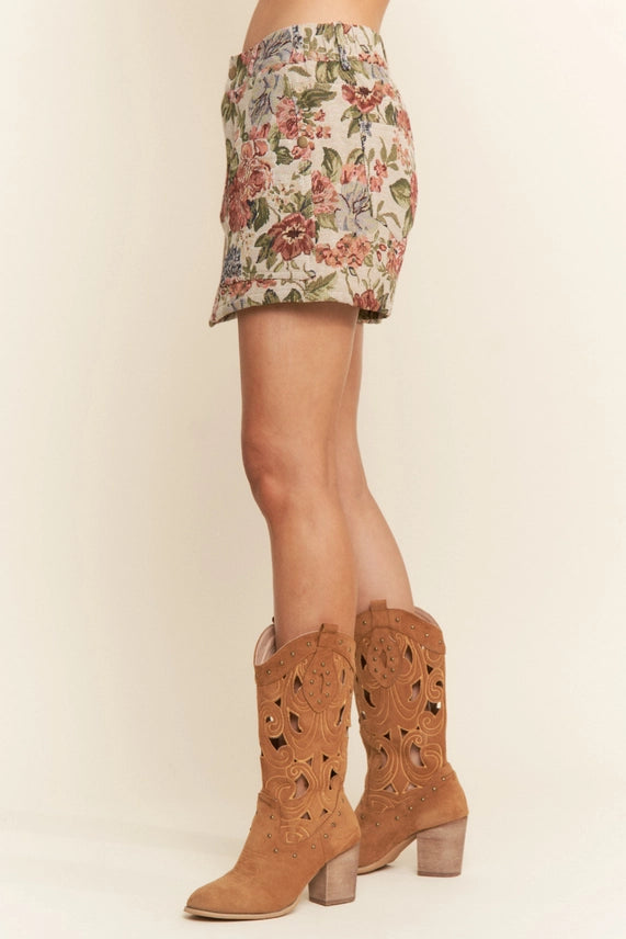 Vintage Floral Pattern Mini Skort