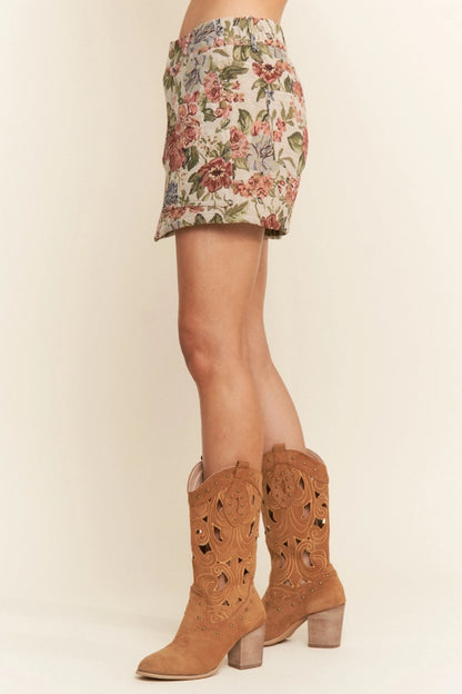 Vintage Floral Pattern Mini Skort