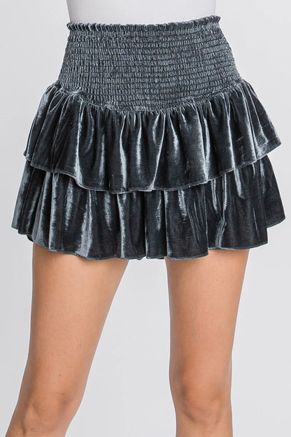 Velvet Mini Skort-Charcoal