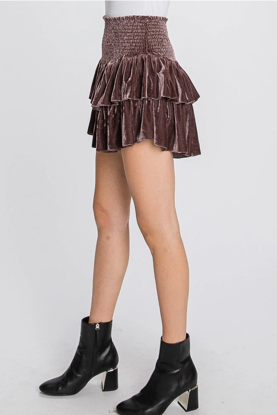 Velvet Mini Skort-Mocha