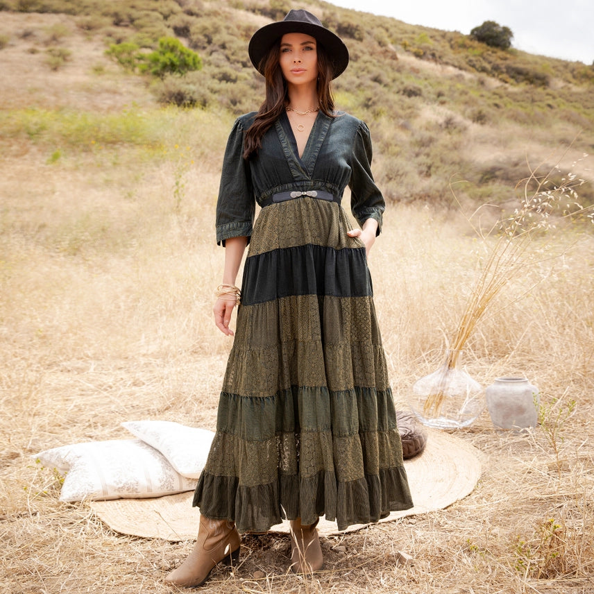 Autumn Whimsy Patchwork Maxi Dress
