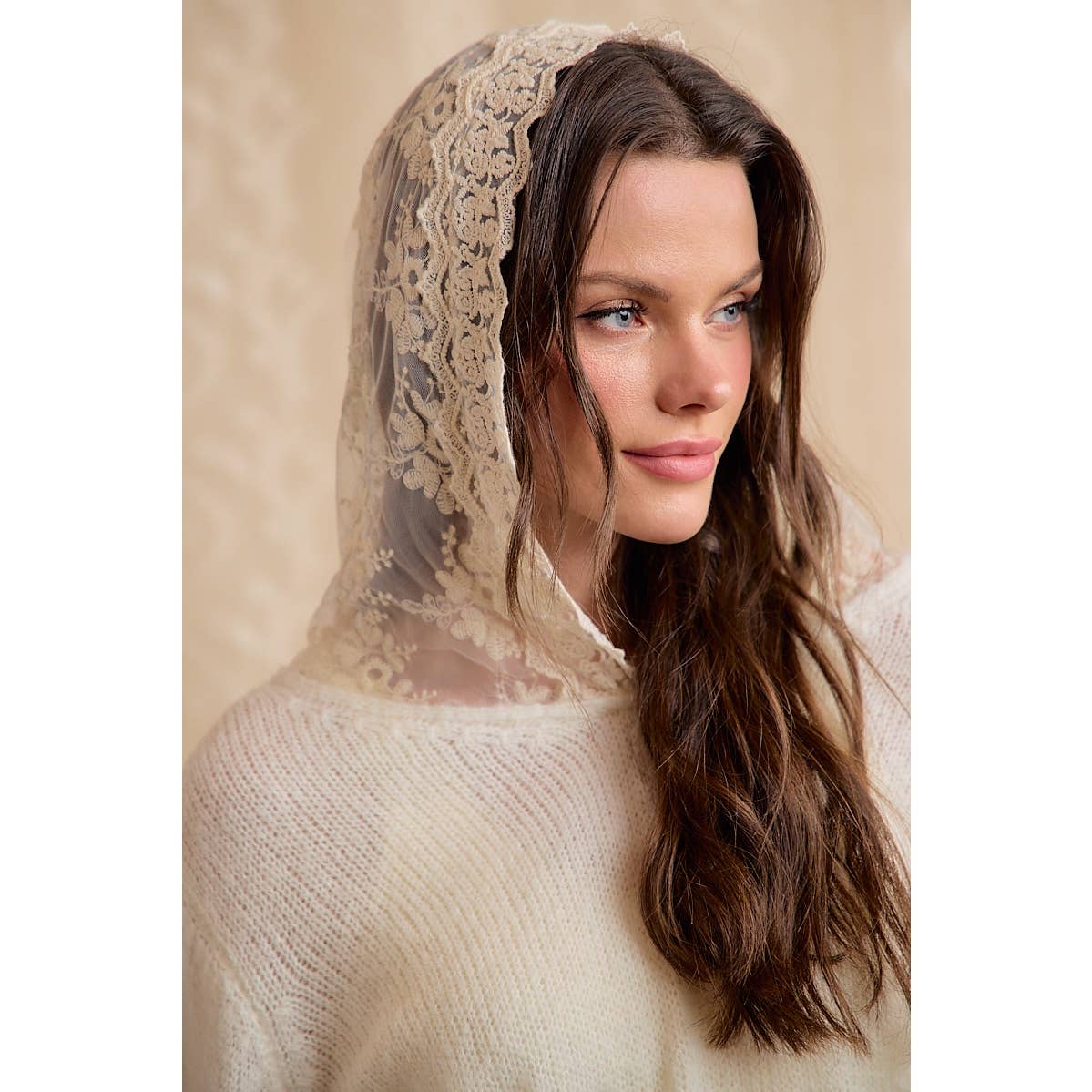 Colette Lace-Trim Hooded Knit Sweater Top