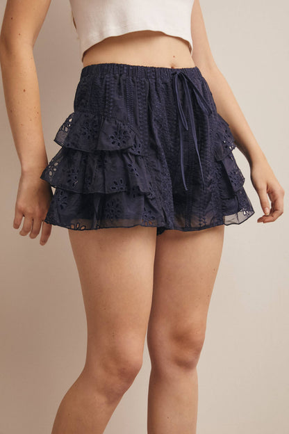 ✨ Eyelet Ruffle Tiered Shorts- Navy ✨