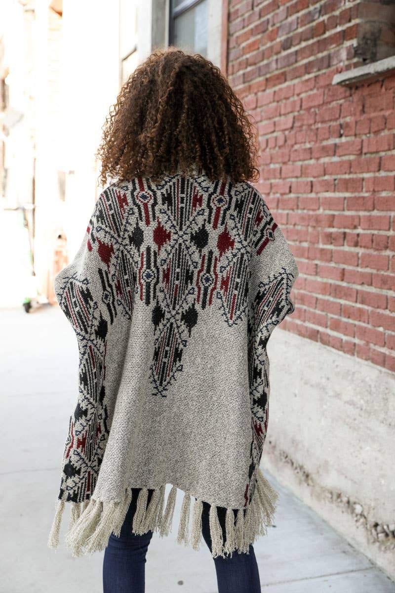 Cozy Heather Argyle Knit Ruana