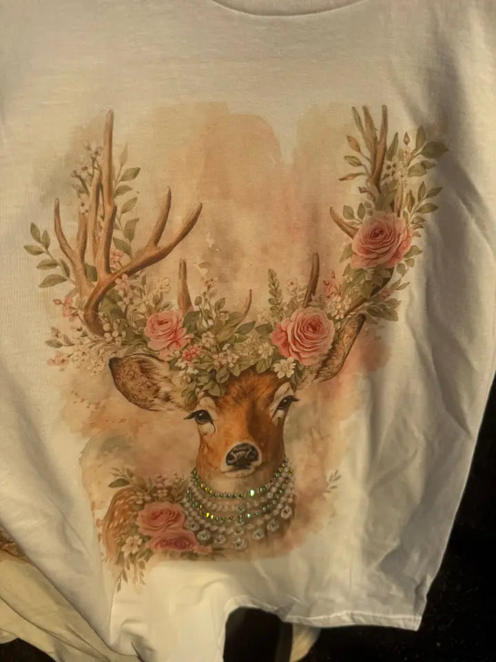 Ethereal Floral Deer Crystal Graphic Tee
