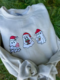 Sudadera unisex con cuello redondo y fantasmas navideños bordados