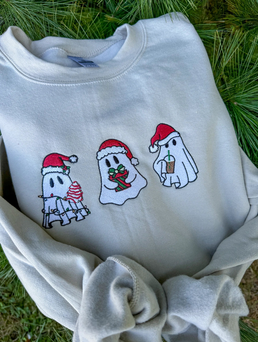 Unisex Embroidered Christmas Ghosts Crewneck