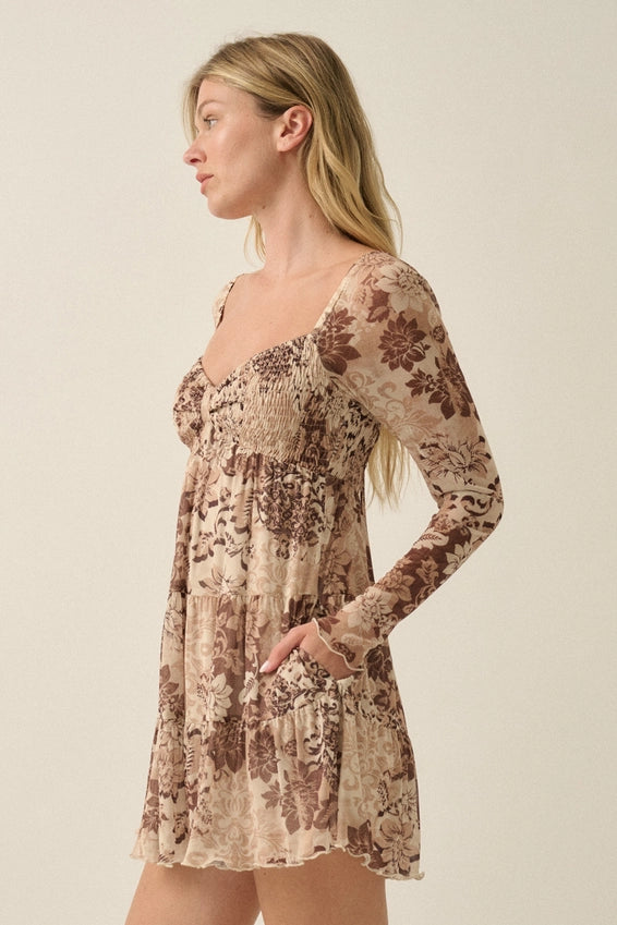 The Meadow Song Floral Mesh Tiered Romper