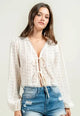 Textured Knit Front-Tie Top-Beige
