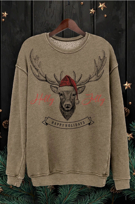 Holly Jolly Happy Holidays Graphic Mineral Sweatshirt