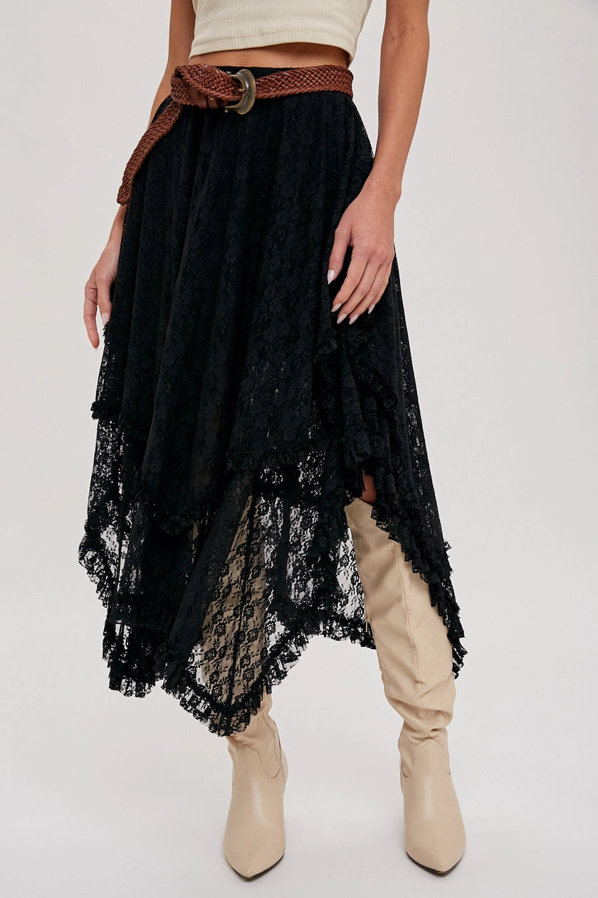 Lace Tiered Midi Skirt