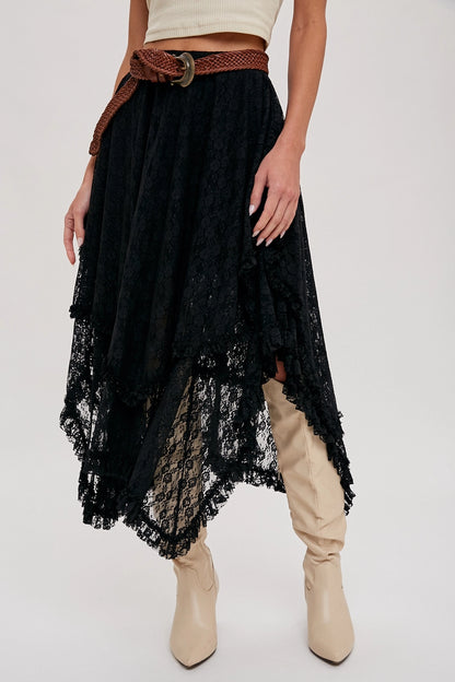 Lace Tiered Midi Skirt