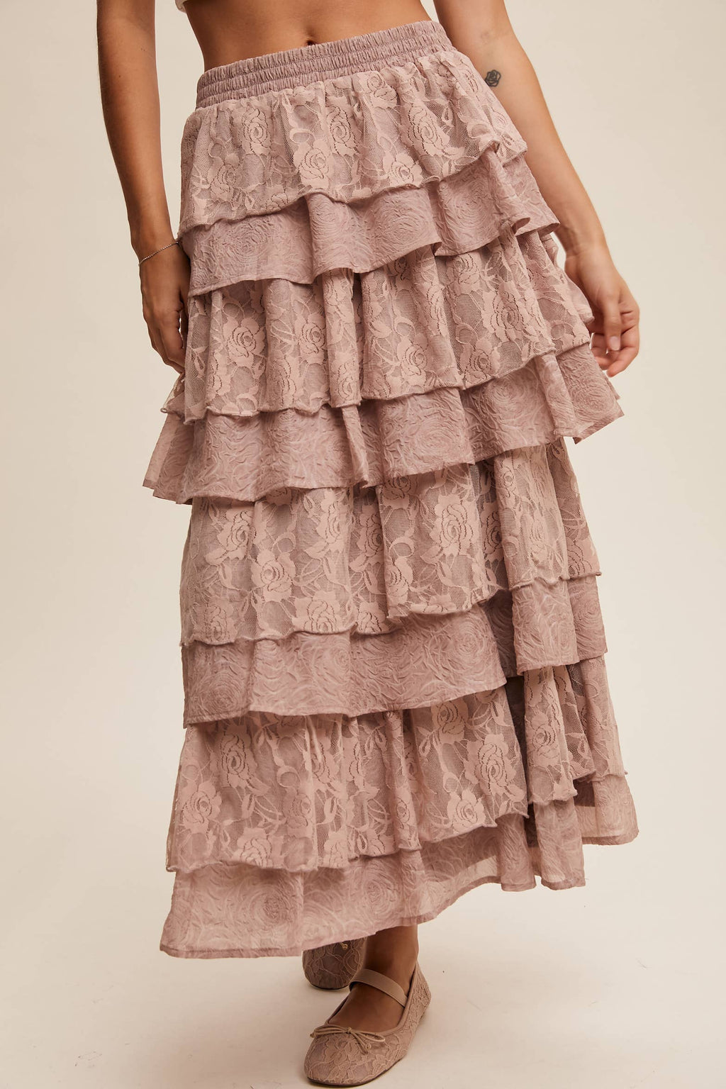 Juliet Floral Lace Tiered Maxi Skirt