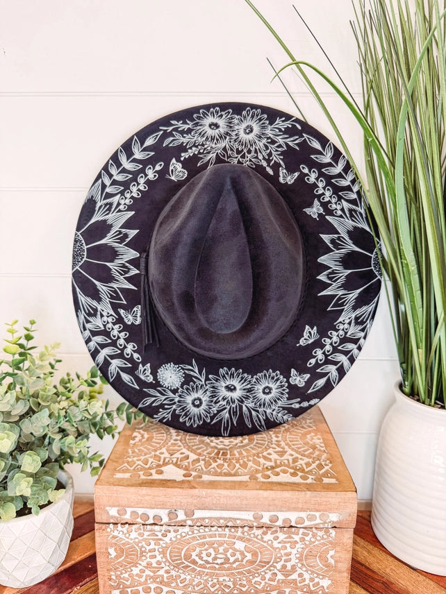 Floral Print Hat -Black