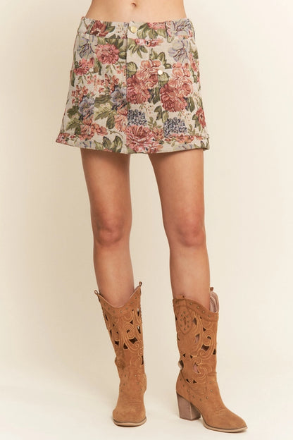 Vintage Floral Pattern Mini Skort