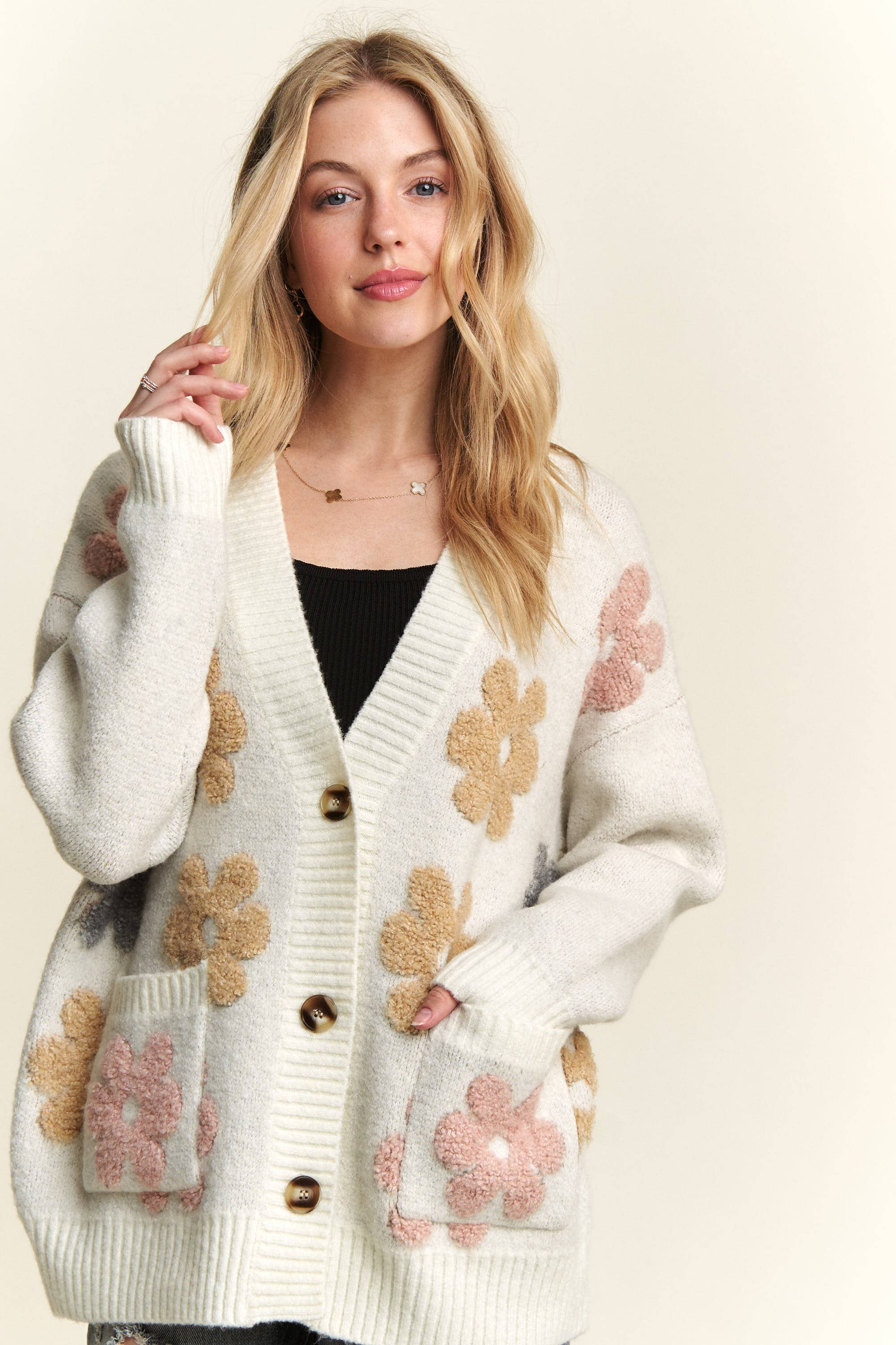 Button Down Floral Cardigan
