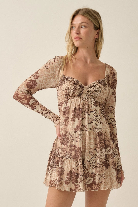 The Meadow Song Floral Mesh Tiered Romper