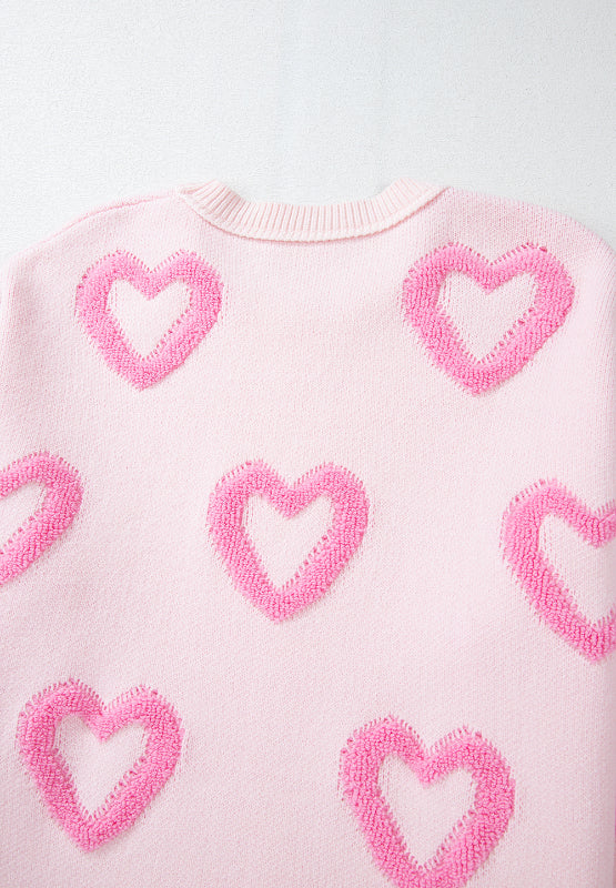 Heart Round Neck Long Sleeve Sweater