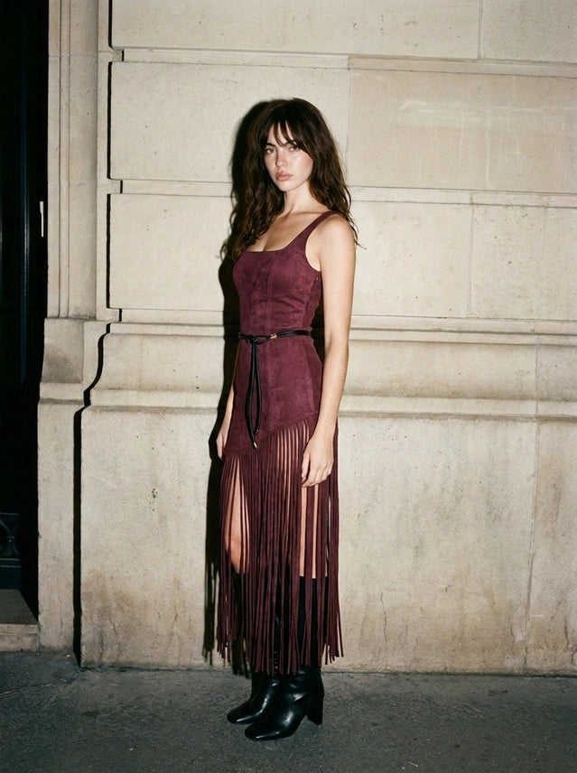 Western Glamour Vegan Suede Fringe Dress