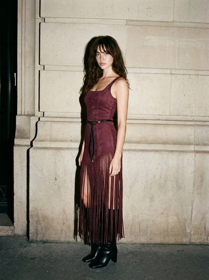 Western Glamour Vegan Suede Fringe Dress