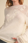 Evelyn Embroidered Boatneck Sweater – Cream