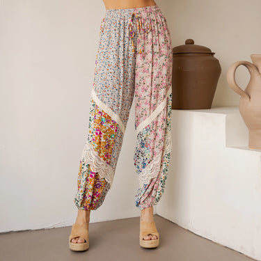Boho Patchwork Lace-Trim Harem Pants