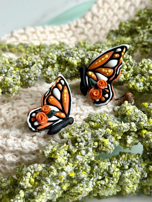 Monarch Majesty: Orange Floral Butterfly Earrings
