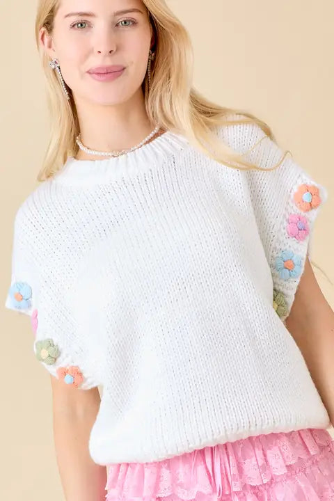3D Crochet Flower Knit Top