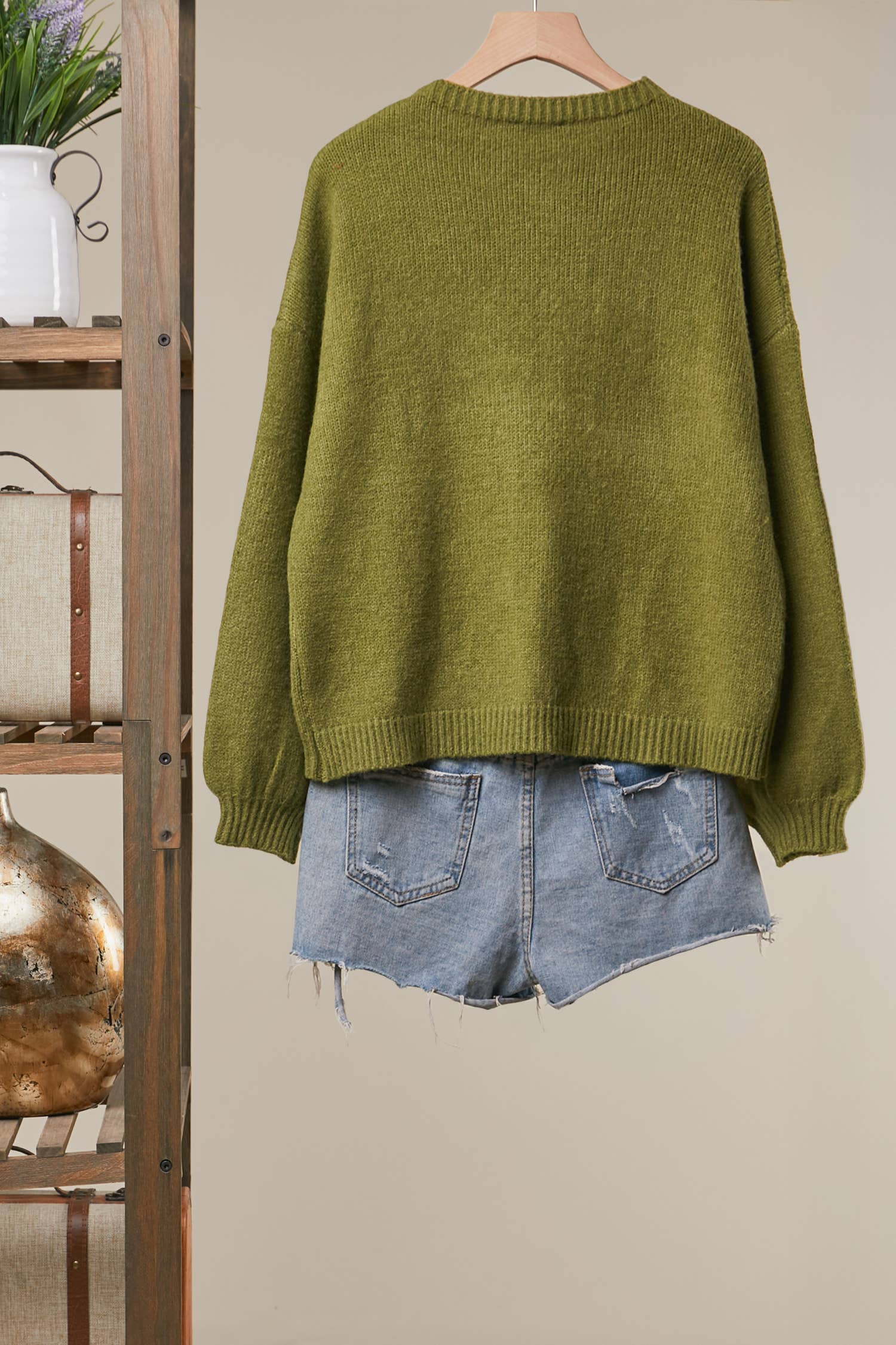 Olive Mariposa Embroidered Sweater