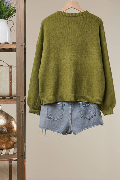 Olive Mariposa Embroidered Sweater