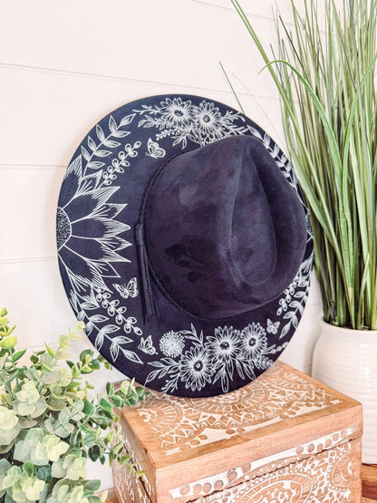 Floral Print Hat -Black