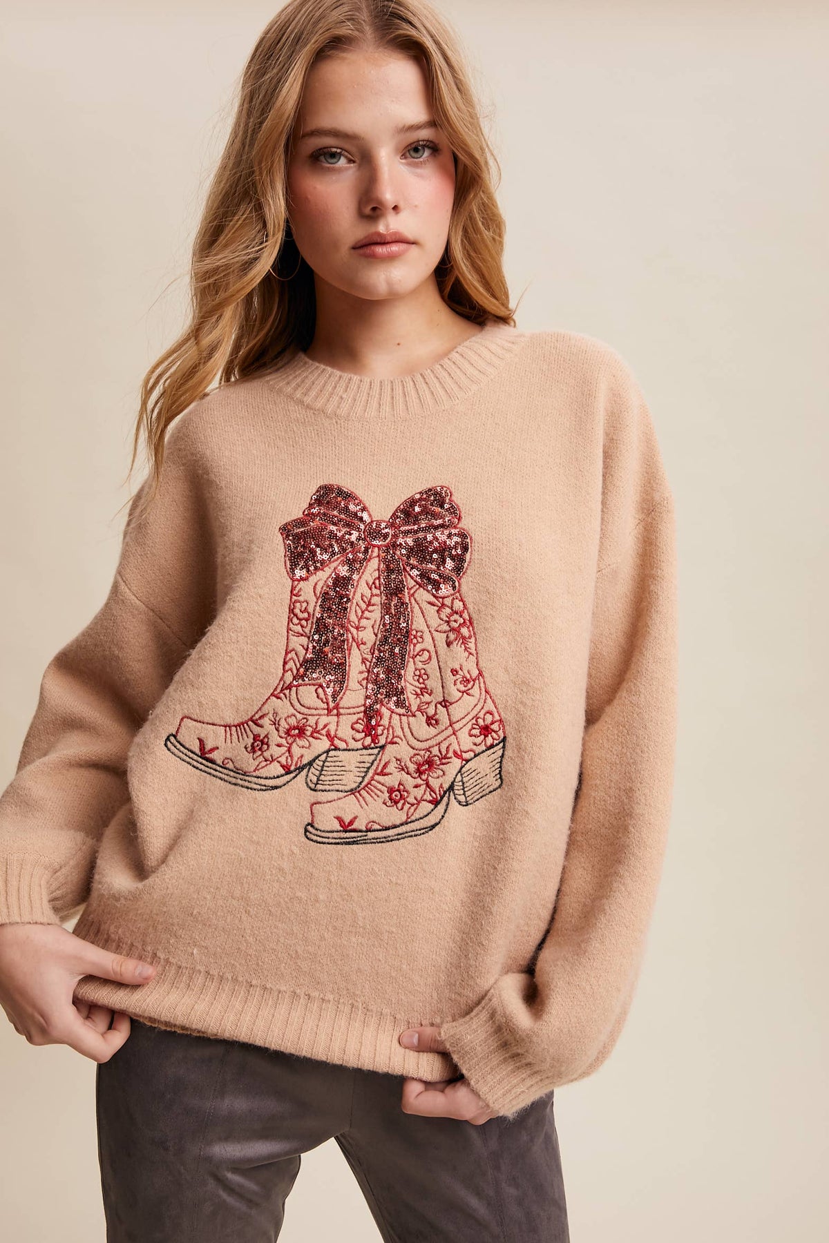 Nashville Sparkle Cowboy Boot Sweater