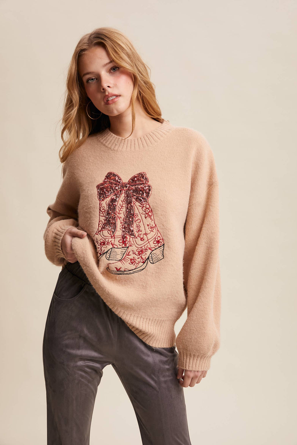 Nashville Sparkle Cowboy Boot Sweater