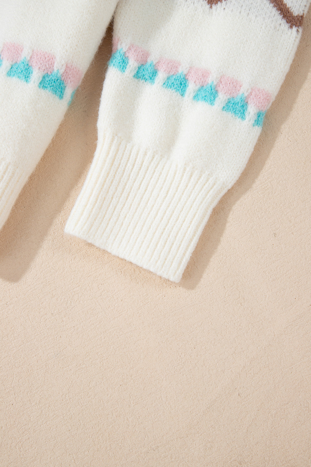 Tree Ribbed Trim Drop Shoulder Sweater