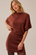 Contrast Ribbed Knit Kimono-Sleeve Mini Dress