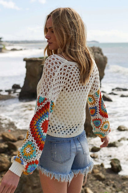 Embroidered Sleeve Cropped Cardigan