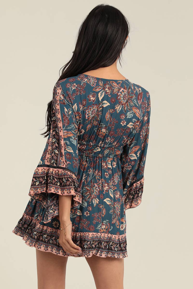 V-Neck Keyhole Long Sleeve Knee Length Dress