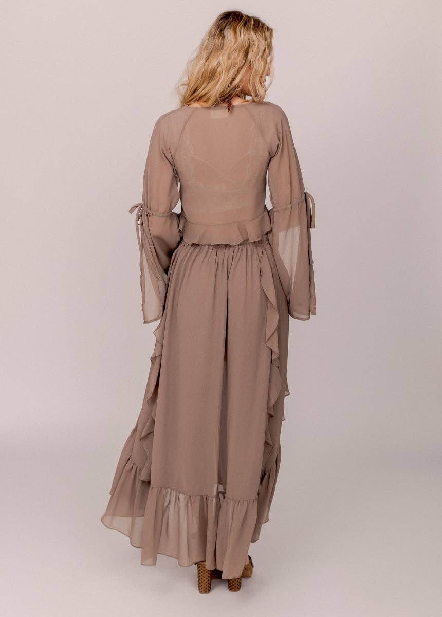 Ruffle Cascade Maxi Skirt-Taupe