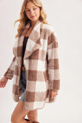 Tahoe Plaid Draped Shawl Collar Teddy Jacket