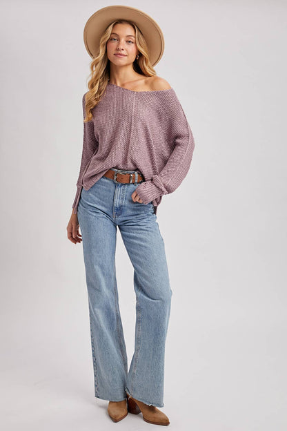 Mauve Mist Reverse Seam Loose Fit Knit Sweater