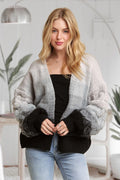 Puff Sleeves Ombre Sweater Cardigan