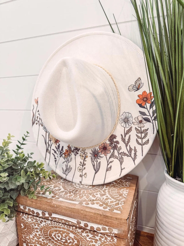 Floral Print Hat -Ivory
