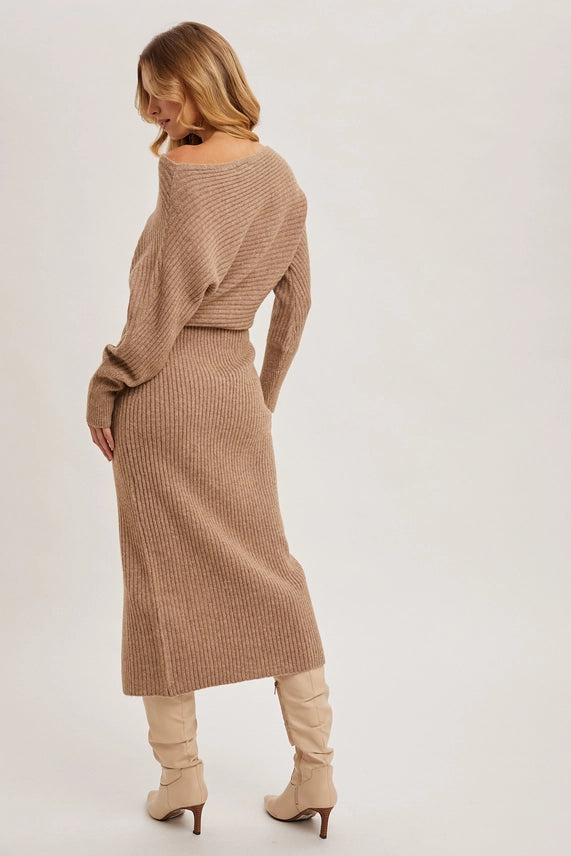Modern Muse One-Shoulder Slit Knit Midi Dress
