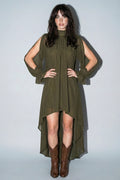 Autumn Radiance Olive High-Low Maxi Dress