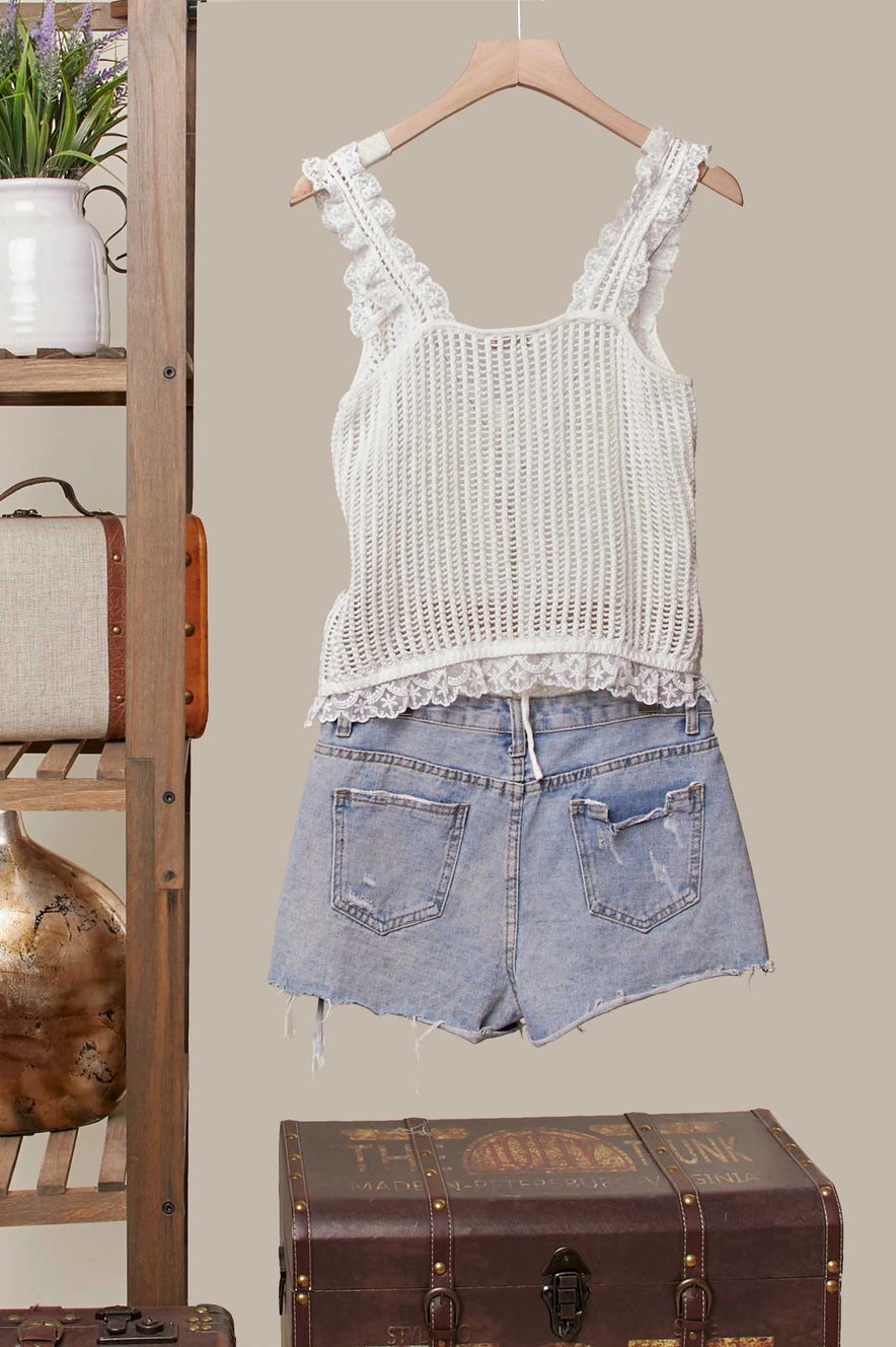 White Lace Trim Knit Vest