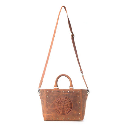 MYRA-Yellowstone Valley Soul Studded & Embossed Tote Leather Bag in Amber