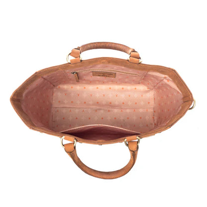 MYRA-Yellowstone Valley Soul Studded & Embossed Tote Leather Bag in Amber