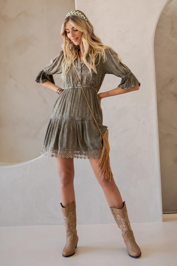 Stone-Washed Baby Doll Dress